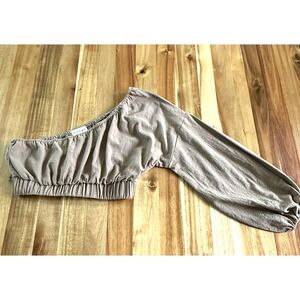Solai One Shoulder Crop Top Medium Tan Prairie Lagenlook Earthy Granola  Boho